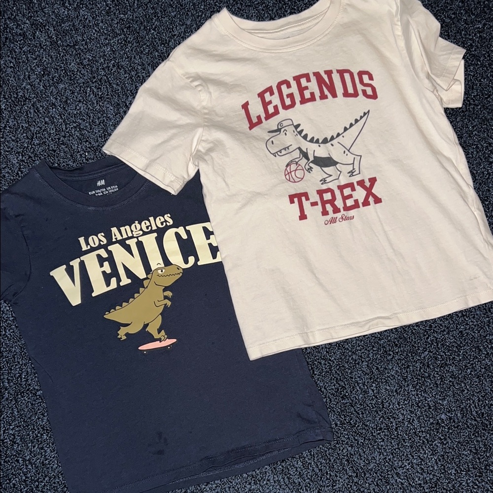 H&M Kids T-Shirts - Cream and Blue with Dinosaur Prints